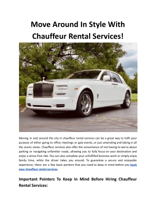 Move Around In Style With Chauffeur Rental Services - MKL Chauffeurs