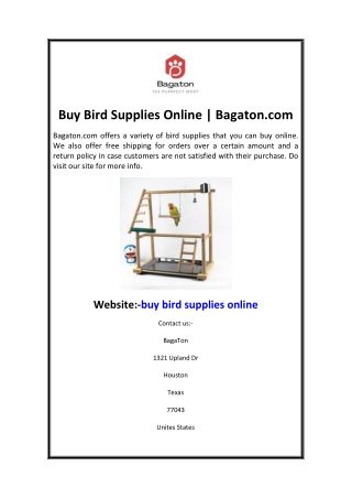 Buy Bird Supplies Online Bagaton.com