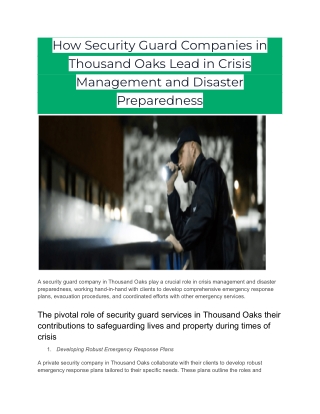 How Security Guard Companies in Thousand Oaks Lead in Crisis Management and Disaster Preparedness