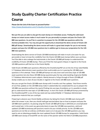 Study Quality Charter Certification Practice Course