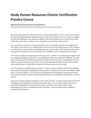 Study Human Resources Charter Certification Practice Course