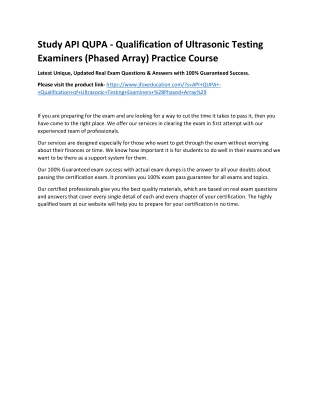 Study API QUPA - Qualification of Ultrasonic Testing Examiners (Phased Array) Pr