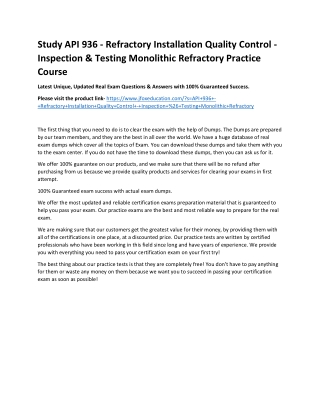 Study API 936 - Refractory Installation Quality Control - Inspection & Testing M