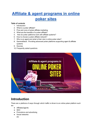 Affiliate & agent programs in online poker sites