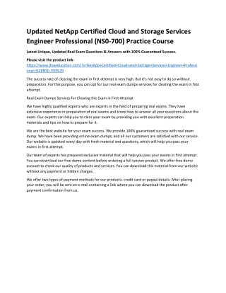 Updated NetApp Certified Cloud and Storage Services Engineer Professional (NS0-7