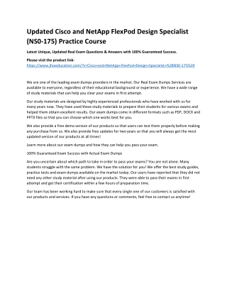 Updated Cisco and NetApp FlexPod Design Specialist (NS0-175) Practice Course