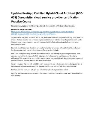 Updated NetApp Certified Hybrid Cloud Architect (NS0-603) Corequisite: cloud ser