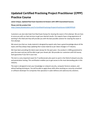 Updated Certified Practising Project Practitioner (CPPP) Practice Course