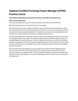 Updated Certified Practising Project Manager (CPPM) Practice Course