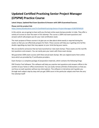 Updated Certified Practising Senior Project Manager (CPSPM) Practice Course