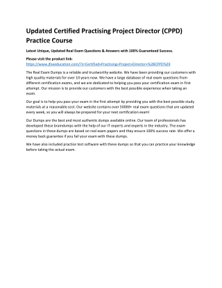 Updated Certified Practising Project Director (CPPD) Practice Course