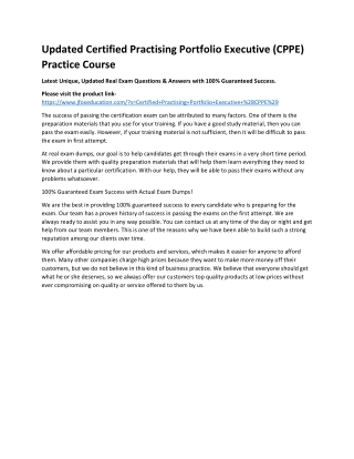 Updated Certified Practising Portfolio Executive (CPPE) Practice Course