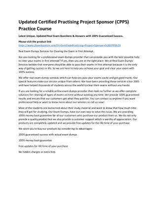 Updated Certified Practising Project Sponsor (CPPS) Practice Course