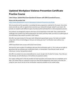 Updated Workplace Violence Prevention Certificate Practice Course