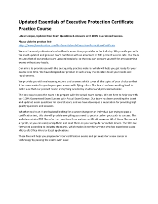 Updated Essentials of Executive Protection Certificate Practice Course