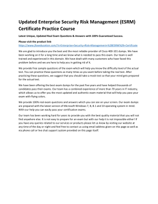 Updated Enterprise Security Risk Management (ESRM) Certificate Practice Course