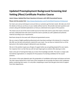 Updated Preemployment Background Screening And Vetting (Pbsv) Certificate Practi