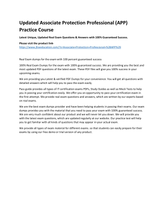 Updated Associate Protection Professional (APP) Practice Course