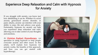 Experience Deep Relaxation and Calm with Hypnosis for Anxiety