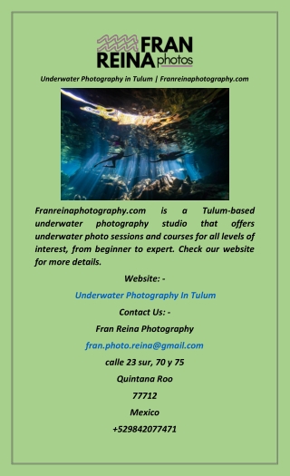 Underwater Photography in Tulum  Franreinaphotography