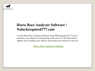 Horse Race Analyzer Software  Noluckrequired777.com