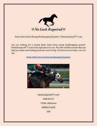 Santa Anita Horse Racing Handicapping Systems  Noluckrequired777