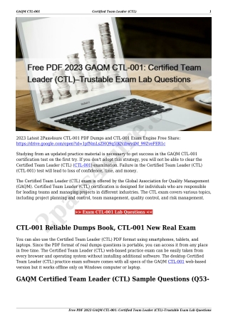 Free PDF 2023 GAQM CTL-001: Certified Team Leader (CTL)–Trustable Exam Lab Questions