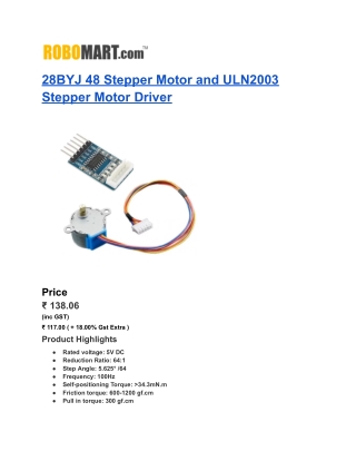 28BYJ 48 Stepper Motor and ULN2003 Stepper Motor Driver