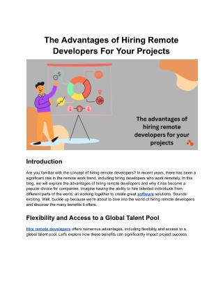 The Advantages of Hiring Remote Developers For Your Projects