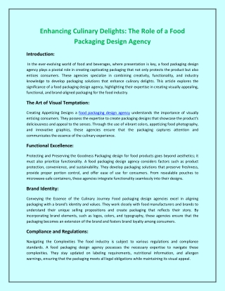 Enhancing Culinary Delights: The Role of a Food Packaging Design Agency