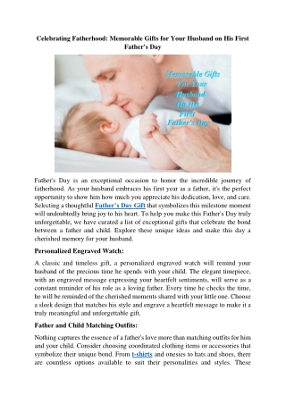 Celebrating Fatherhood Memorable Gifts for Your Husband on His First Father's Day