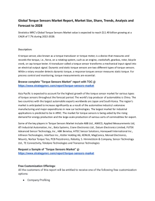 Global Torque Sensors Market Report, Market Size, Share, Trends, Analysis