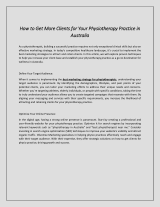 How to Get More Clients for Your Physiotherapy Practice in Australia