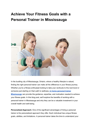 Achieve Your Fitness Goals with a Personal Trainer in Mississauga