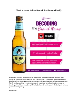 Want to Invest in Bira Share Price through Planify