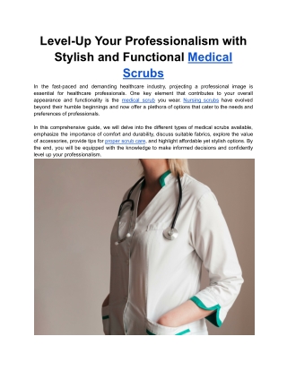 Level-Up Your Professionalism with Stylish and Functional Medical Scrubs