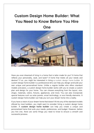 Custom Design Home Builder What You Need to Know Before You Hire One