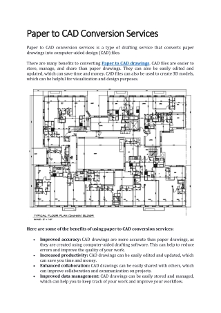 Paper to CAD Conversion Services - Chudasama Outsourcing