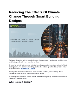 Reducing The Effects Of Climate Change Through Smart Building Designs