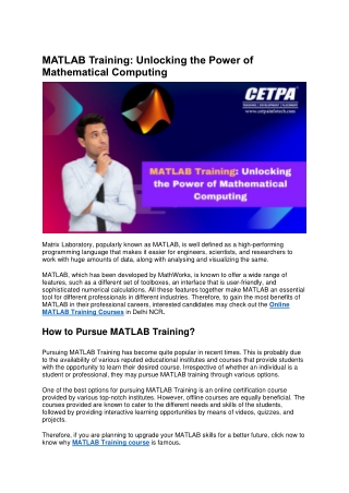 MATLAB Training Unlocking the Power of Mathematical Computing