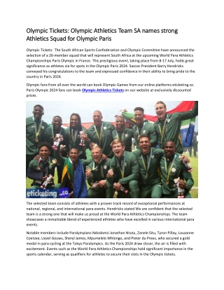 Olympic Tickets Olympic Athletics Team SA names strong Athletics Squad for Olympic Paris