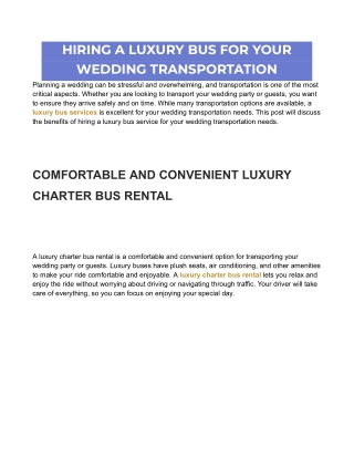 HIRING A LUXURY BUS FOR YOUR WEDDING TRANSPORTATION