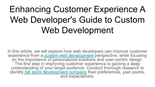 Enhancing Customer Experience A Web Developer's Guide to Custom Web Development