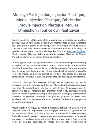 Injection Plastique: Tout ce qu'il faut savoir