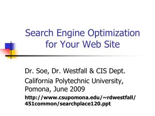 Search Engine Optimization for Your Web Site