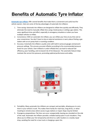 Benefits of Automatic Tyre Inflator