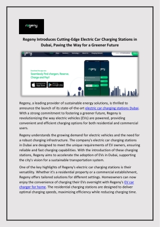 Electric Car Charging Stations in Dubai - Regeny