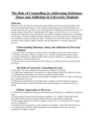 The Role of Counselling in Addressing Substance Abuse and Addiction in University Students