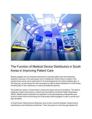 The Function of Medical Device Distributors in South Korea in Improving Patient Care