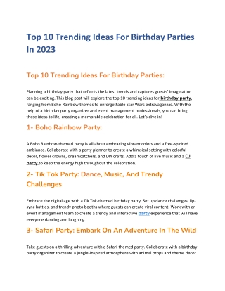 Top 10 Trending Ideas For Birthday Parties In 2023